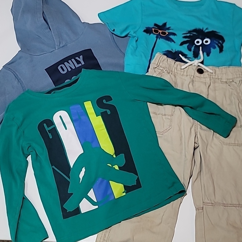 5/$30 H&M Hoodie Good Vibes, long sleeve graphic, khakhi drawstring Joggers